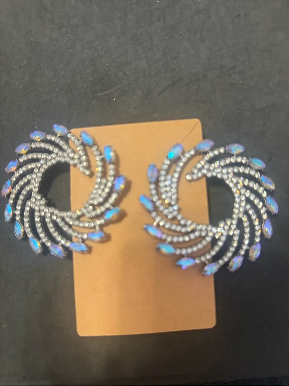 Iridescent Crystal Swirl Statement Earrings - Women Jewelry
